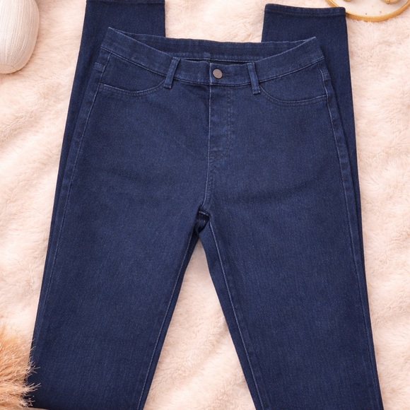 UNIQLO Navy Pull-On Jeggings Size L (30-31) | Skinny Stretch Elastic Waist - Picture 4 of 6